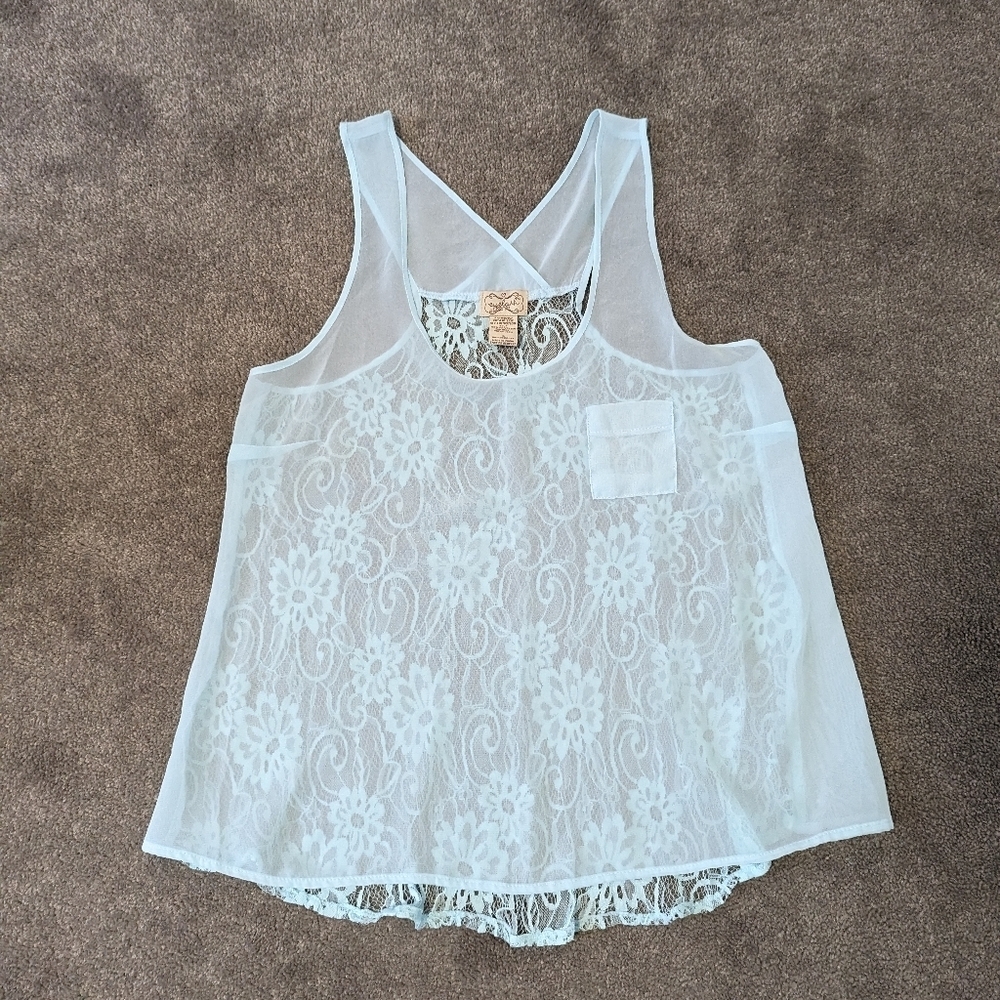 Eyelash Couture Women's Mint Green Sheer Lace Y2K Tank Top Size Small Disco Rave